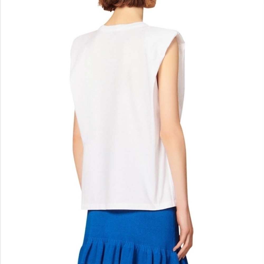 Sandro Just Love White Shoulder Pad Muscle Tee Shirt Size 0 - Picture 2 of 7